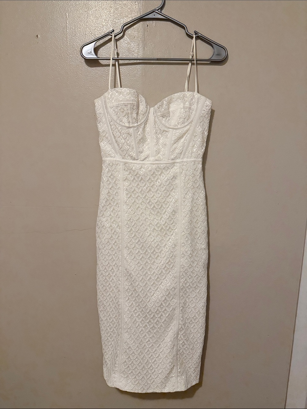 Bardot White Lace Bustier Midi Dress